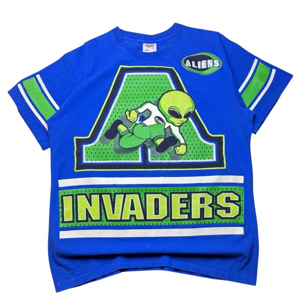 Alien Invaders Shirt Men XL Extra Terrestrial Jersey Style Tee Single Stitch AOP